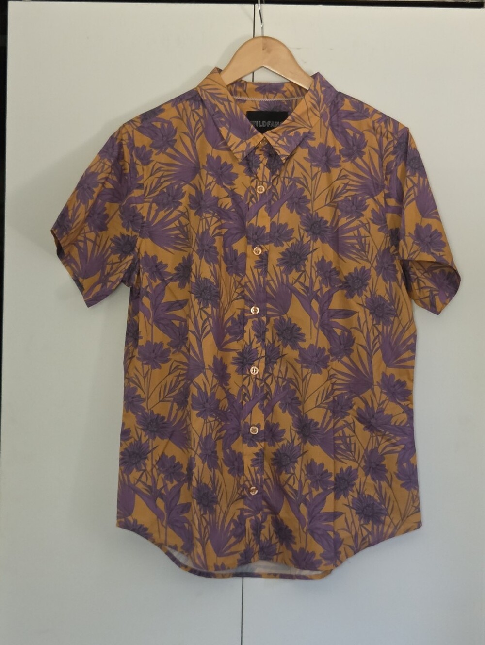 Wildfang Orange and Purple Short Sleeve Button-Down Shirt
